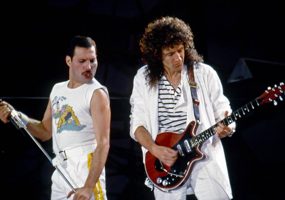 Photo of Freddie Mercury and Brian May performing together