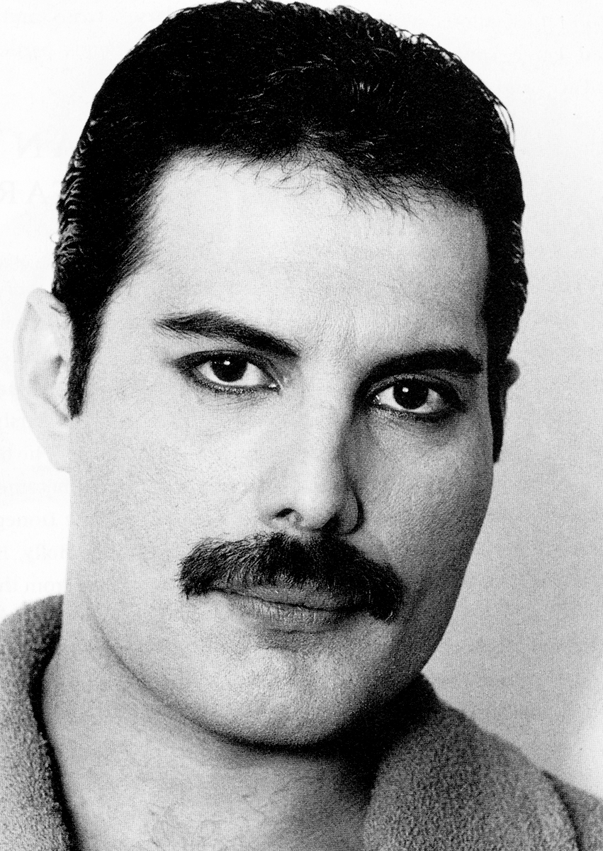 A portrait photo of Freddie Mercury